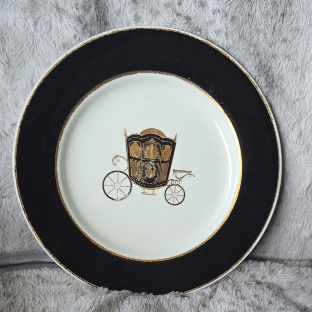 Vintage Elegant Decorative Plate Of A Gold And Black  Carriege